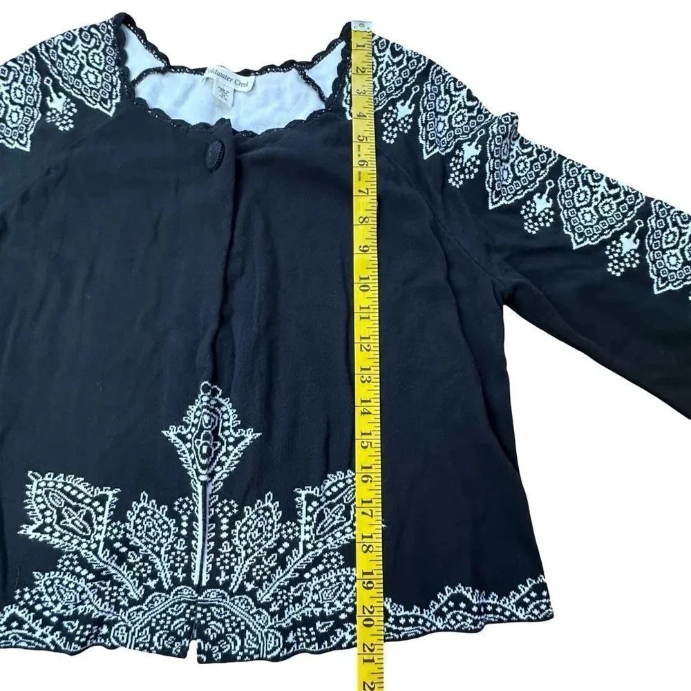 COLDWATER CREEK Black & White One Button Cardigan Cotton Blend Size Medium